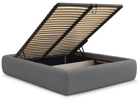 Letto matrimoniale imbottito grigio scuro con contenitore/senza testiera con rete inclusa 160x200 cm Inera – Bobochic Paris