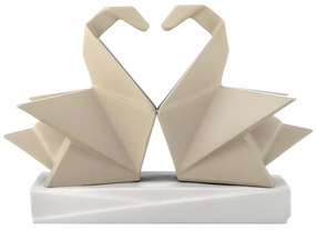 Bongelli preziosi Scultura piccola moderna in marmorino Coppia di Cigni Origami h 12 - 2 varianti NOCCIOLA