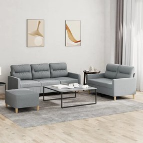 Set Di Divani 3 Pz Con Cuscini Grigio Chiaro İn Tessuto /