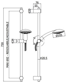 Paffoni Lance Zsal181 asta doccia 73 Cm con saliscendi doccetta e flessibile cromo