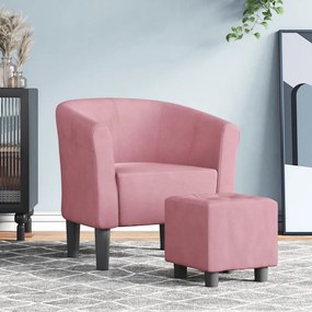 Poltrona Cabriolet Con Poggiapiedi Rosa İn Velluto /