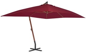 Ombrellone A Sbalzo Con Palo İn Legno 400x300 Cm Rosso Bordeaux /