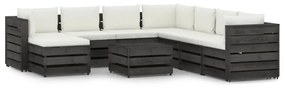 Set divani da giardino con cuscini 9 pz legno impregnato grigio