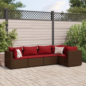 Set divani da giardino 5 pz con cuscini marrone in polyrattan