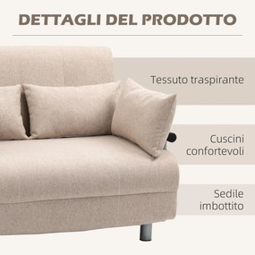 Divano Letto 2 Posti Letto 1 Piazza ½ in Acciaio e Tessuto con 4 Cuscini Crema...