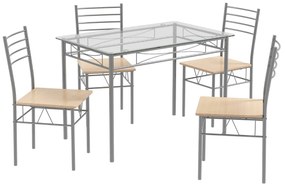 Costway Set da pranzo 5 pezzi in vetro con 1 tavolo rettangolare e 4 sedie, Set da pranzo con struttura metallica