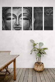 Quadri 5 pezzi – Volto di Buddha in bianco e nero