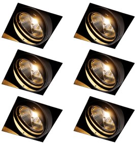 Set di 6 faretti da incasso neri GU10 AR111 senza bordi - Oneon