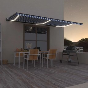 Tenda Automatica Con Sensore Vento E Led 600x300 Cm Blu Bianca /