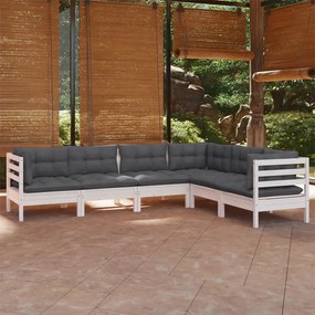 Set divani da giardino 6 pz con cuscini bianchi legno di pino