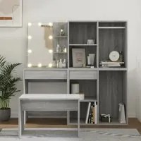 Set Tavolo da Toeletta con LED Grigio Sonoma Legno Multistrato