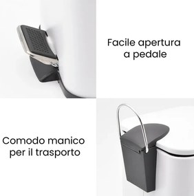 Pattumiera bagno 3lt in acciaio bianco con apertura a pedale e cesto estraibile