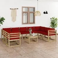 Set Divani da Giardino 10 pz e Cuscini Legno di Pino Impregnato cod mxl 56346