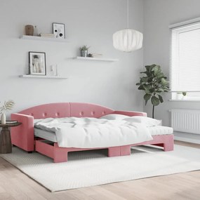 Divano letto estraibile con materassi rosa 90x200 cm velluto