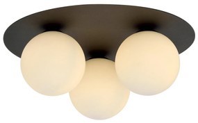 Plafoniera Minimal 3 Luci Mnemosine In Acciaio Nero E Sfere Di Vetro Opale