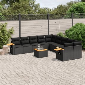 Set Divani da Giardino 11 pz con Cuscini in Polyrattan Nero