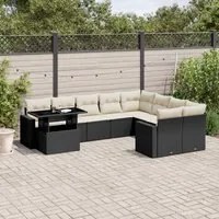 Set Divani da Giardino 10pz con Cuscini in Polyrattan Nero 3267506