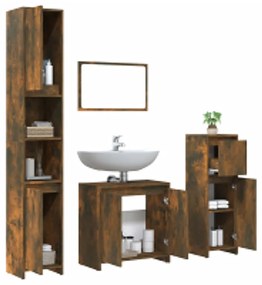 Set mobili da bagno 4 pz rovere fumo in legno multistrato