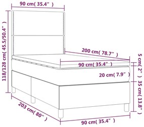 Letto a Molle con Materasso e LED Crema 90x200 cm in Tessuto