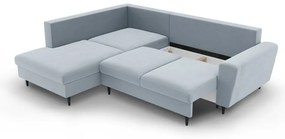 Divano angolare azzurro allungabile e con contenitore (con penisola a sinistra/a L) con rivestimento in velluto Kyoto – Cosmopolitan Design