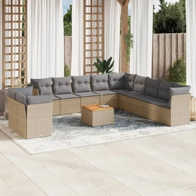 Set divani da giardino 12 pz con cuscini beige in polyrattan