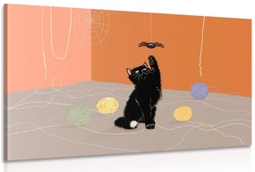 Quadro su tela – Gatto giocoso con gomitoli