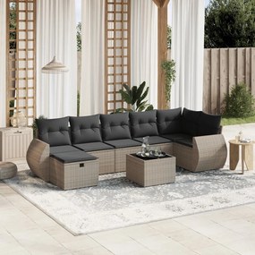 Set Divano da Giardino 8 pz con Cuscini Grigio in Polyrattan