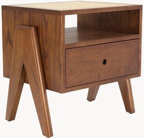 Comodino in legno di mindi e rattan Latour con cassetto