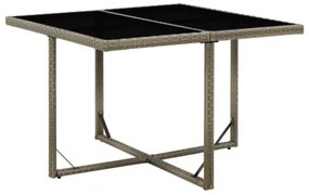 Tavolo da Giardino Grigio 109x107x74 cm in Polyrattan e Vetro