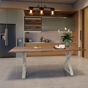 Tavolo da pranzo fisso Cross in legno grezzo di acacia marrone per 8 persone L 200 x L 85 X H 74 cm