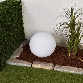 Lampada LED solare Lago di Lindby, Ø 30 cm, globo, punta a terra, bianco