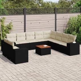 Set divani da giardino 11 pz con cuscini in polyrattan nero