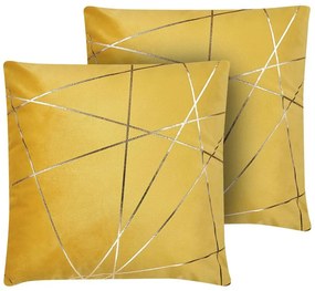 Set di 2 cuscini motivo geometrico in velluto giallo 45 x 45 cm PINUS Beliani