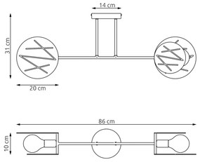 Plafoniera 2 Luci Frick In Acciaio Bianco A Bracci E Diffusori A Cerchio