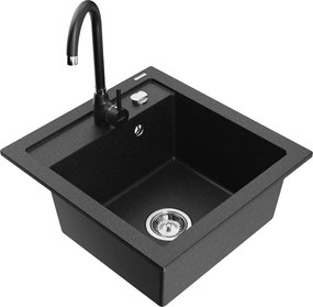 Mexen Vito lavello da cucina in granito a 1 vasca con miscelatore Telma, nero/argento metallizzato - 6503-73-670200-70