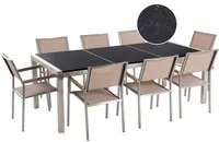 Set da pranzo da giardino beige con piano in granito Nero 8 posti 220 x 100 cm piastra tripla