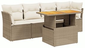 Set divano da giardino 5 pz con cuscini beige in polyrattan