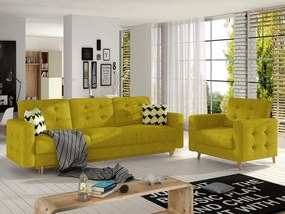 Salotto completo divano letto Zurigo - Tessuto giallo+cuscini Zigzag