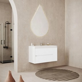 Mobile bagno sospeso con lavabo L 100 x H 50.5 x P 40 cm bianco in mdf, 1 anta 2 cassetti per vasca centrale Portofino