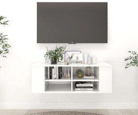 Armadietto tv da parete bianco lucido 102x35x35cm in truciolato