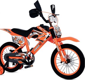 Bicicletta per Bambini 16" Freni a Disco e Rumore del Motore in Accelerazione Magik-Bike Motocross Arancione...