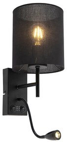 Applique moderna nera con paralume in cotone - Stacca