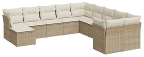 Set Divani da Giardino 11 pz con Cuscini Beige in Polyrattan