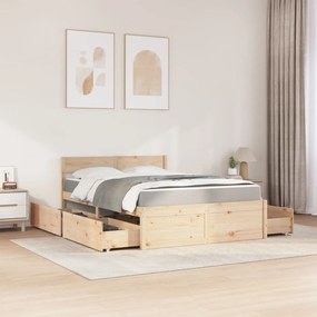 Letto con cassetti e materasso 140x190 cm legno massello pino