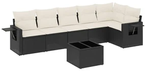Set divani da giardino con cuscini 7pz nero polyrattan