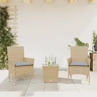 Set da Bistr 3 pz con Cuscini Beige Polyrattan e Vetro 3278743