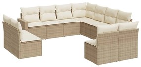 Set divani da giardino 11 pz con cuscini beige in polyrattan