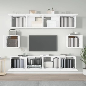 Set di mobili porta tv 6 pz bianco in legno multistrato