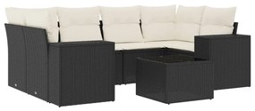 Set divani da giardino con cuscini 7pz nero polyrattan