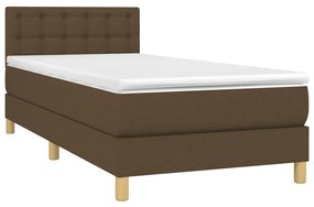 Letto a molle materasso e led marrone scuro 80x200cm in tessuto